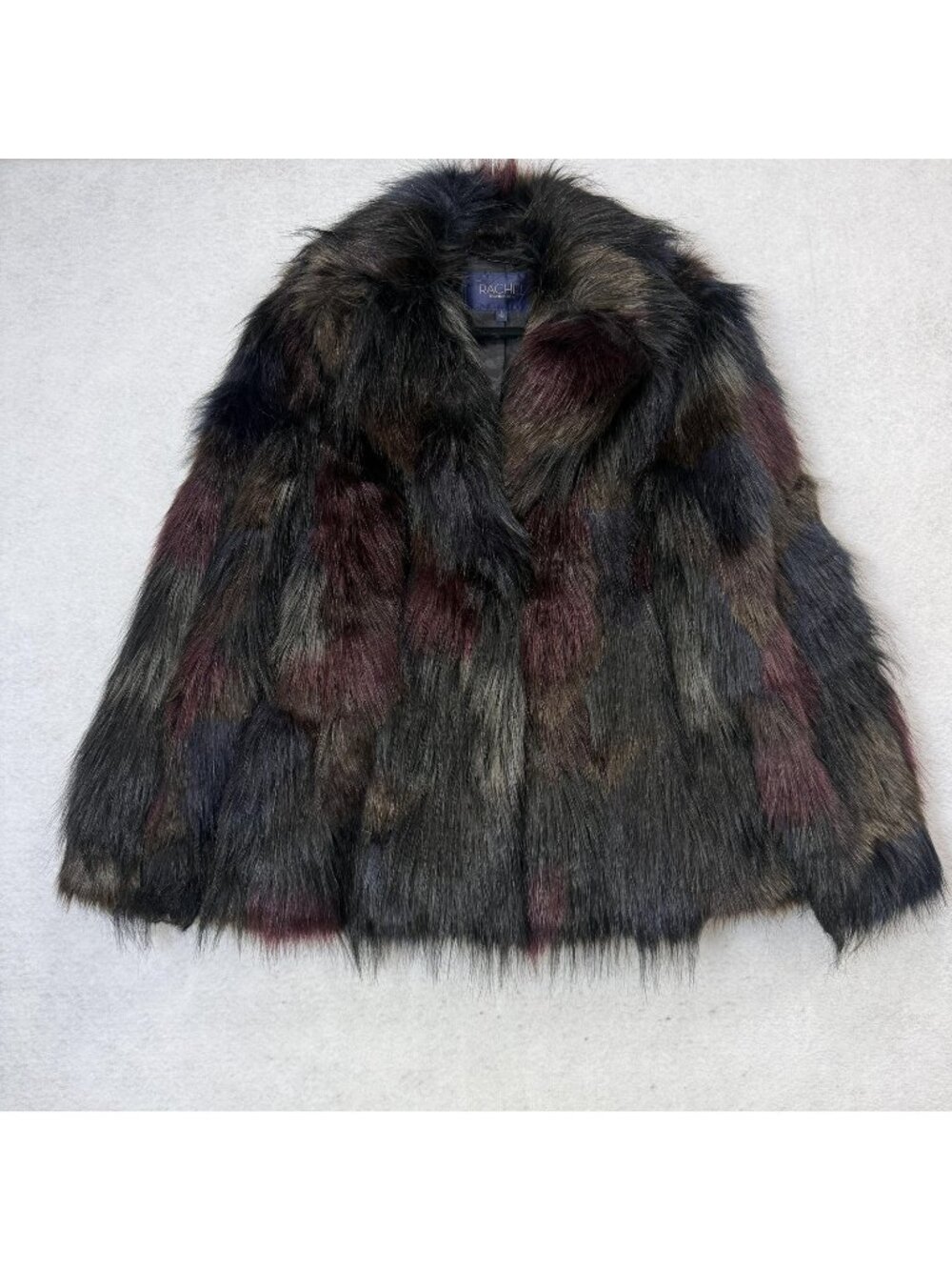 Rachel Rachel Roy Coat Womens S Multicolor Faux Fur Collared Mid Length Overcoat